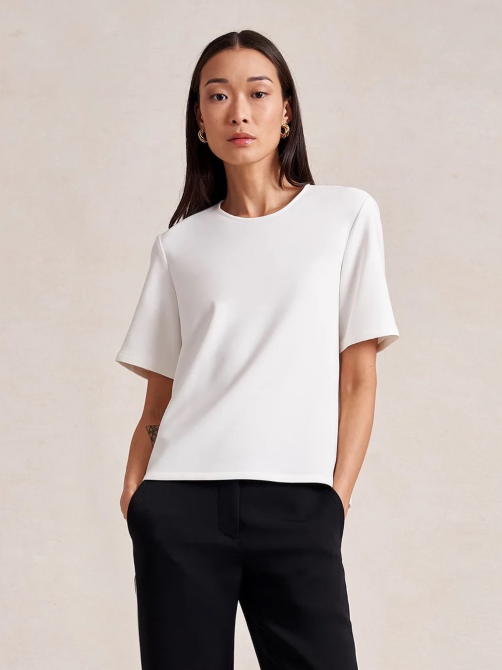 La Ligne Ivory Short-Sleeve Crewneck Colby Top